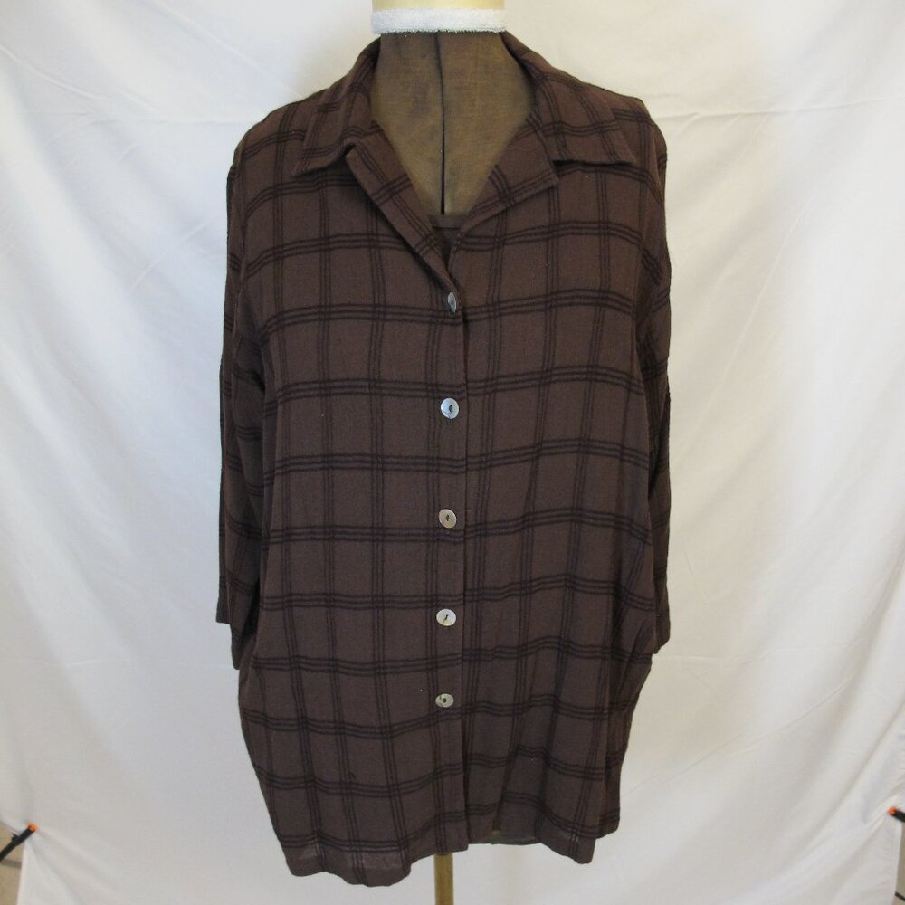 St. Germain Petite dark brown windowpane matched set – top and blouse  PXL